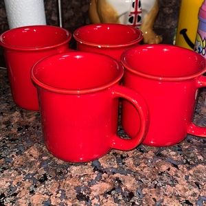 Crown Corning made in Japan Coffee mug Tea cup 4 pieces Red set mugs